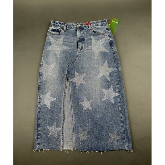 Vibrant Dresses & Skirts - Vibrant VBRT Boot Barn Metallic Stars Rhinestone Denim Jean Women's M Skirt NEW